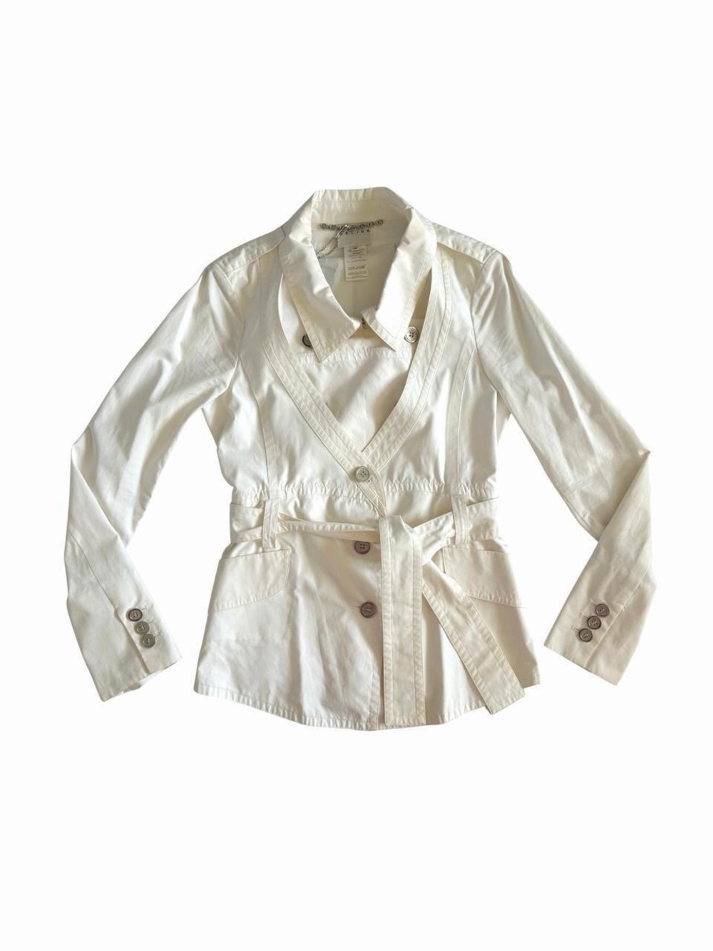 Celine White Belted Cotton Cropped Trench Coat